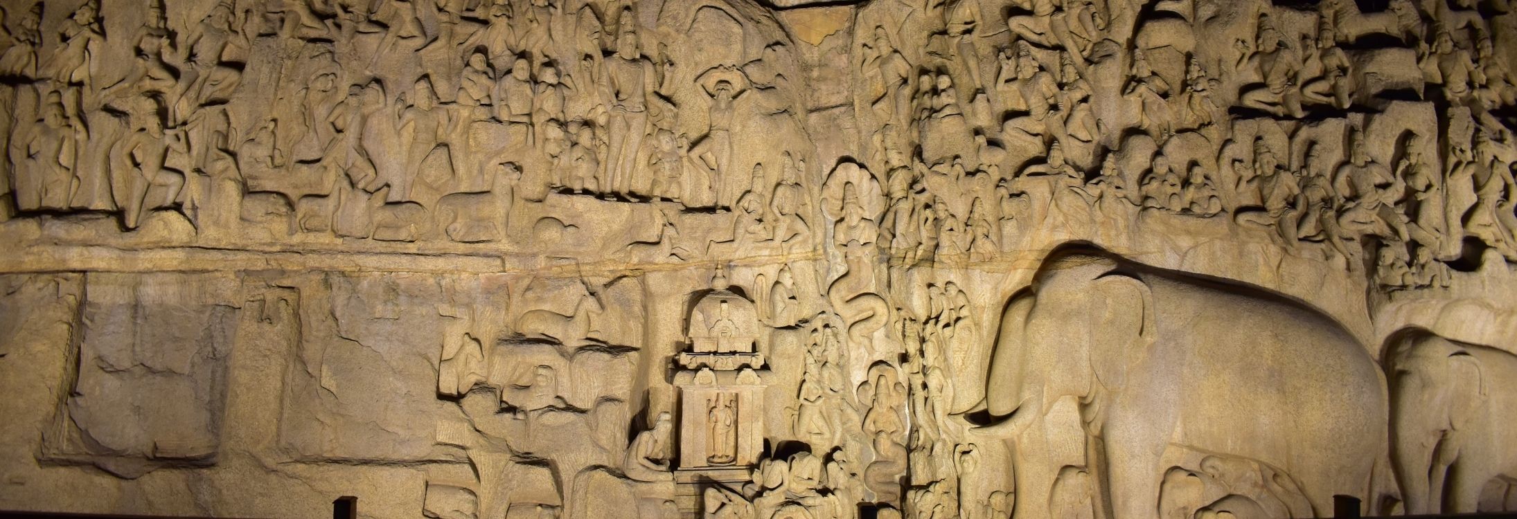 Pictorial description of the descent of the Ganges and Arjuna's Penance, Krishna Cave Temple